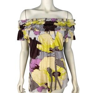 One September Top‎ Size Medium Smocked Floral Off Shoulder Top Blouse Multicolor